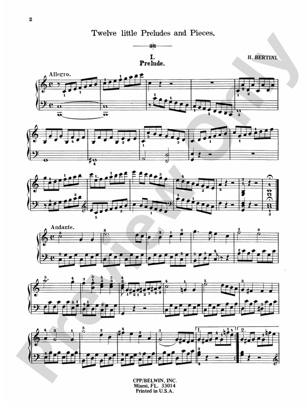 Bertini - Twelve Little Pieces and Preludes - Piano Solo (Digital Download)