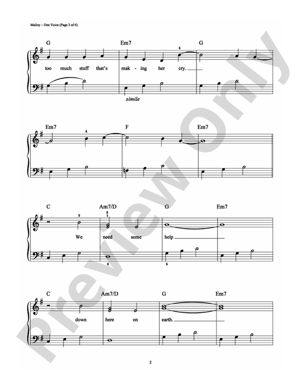 One Voice - Arr. Richard Bradley - Easy Piano (Digital Download)
