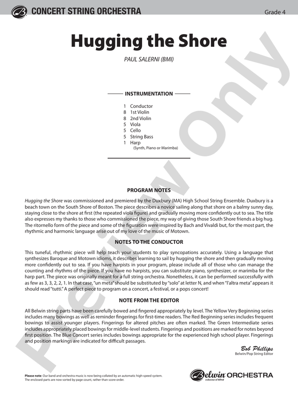 Hugging the Shore – String Orchestra Conductor Score & Parts (Digital Download)