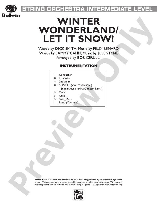 Winter Wonderland / Let It Snow! – String Orchestra Conductor Score & Parts (Digital Download)