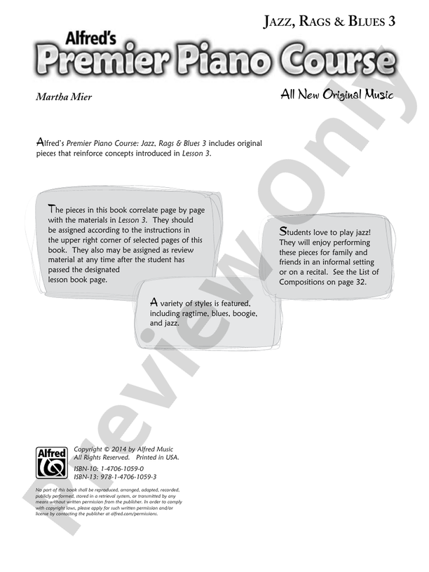 Premier Piano Course, Jazz, Rags & Blues 3 (Digital Download)