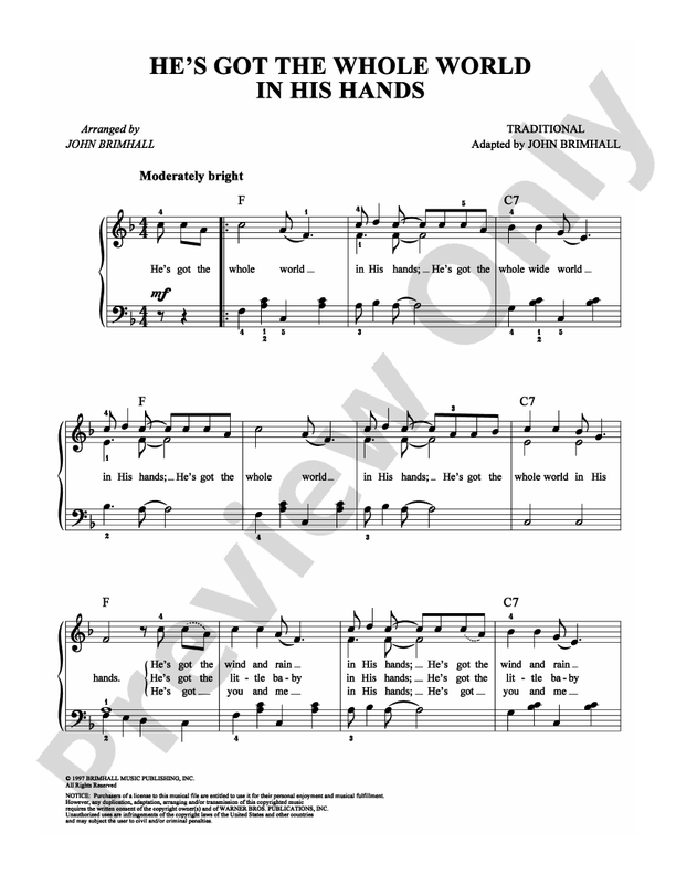 He's Got The Whole World In His Hands - Arr. John Brimhall - Easy Piano (Digital Download)