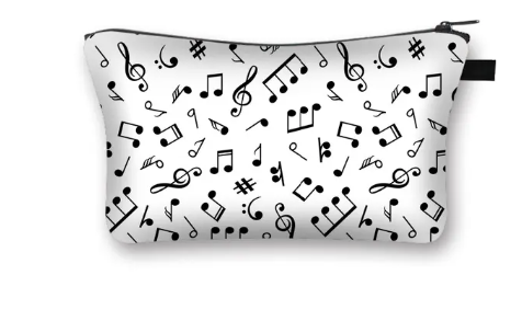 Pencil Case or Toiletry Bag White with Black notes and Clefs