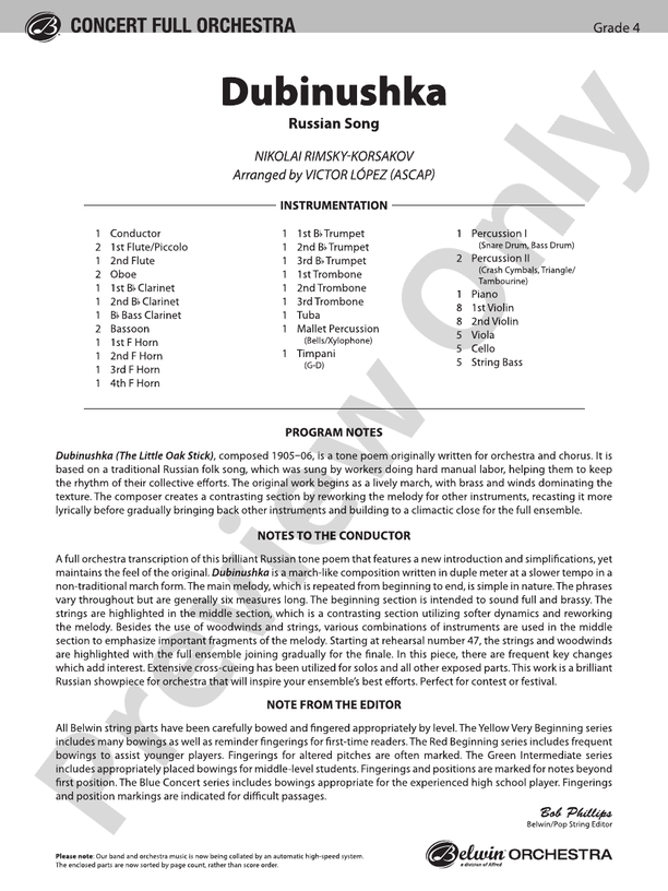 Dubinushka – Ful Orchestra Conductor Score & Parts (Digital Download)