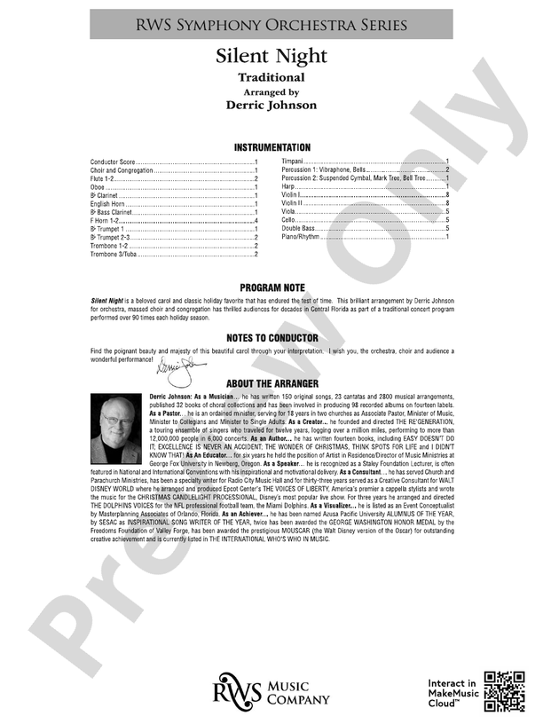 Silent Night - Full Orchestra Conductor Score & Parts (Digital Download)