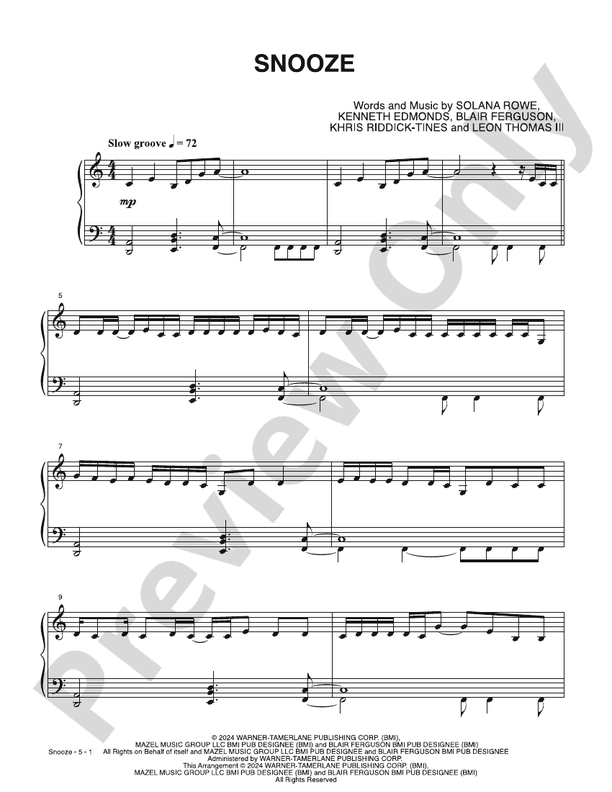 Snooze - Piano (Digital Download)