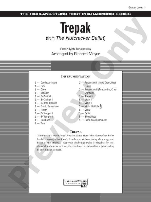 Trepak from The Nutcracker Ballet – Full Orchestra Conductor Score & Parts (Digital Download)