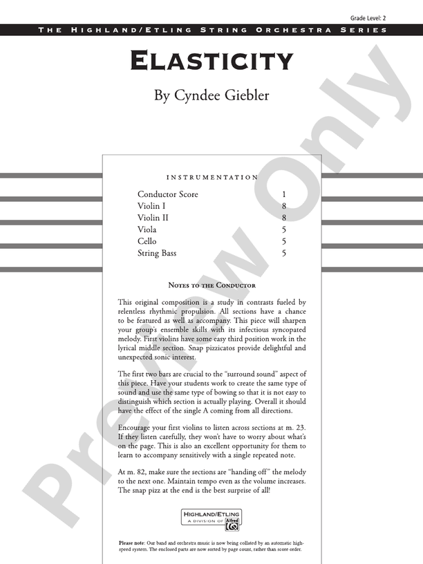 Elasticity – String Orchestra Conductor Score & Parts (Digital Download)