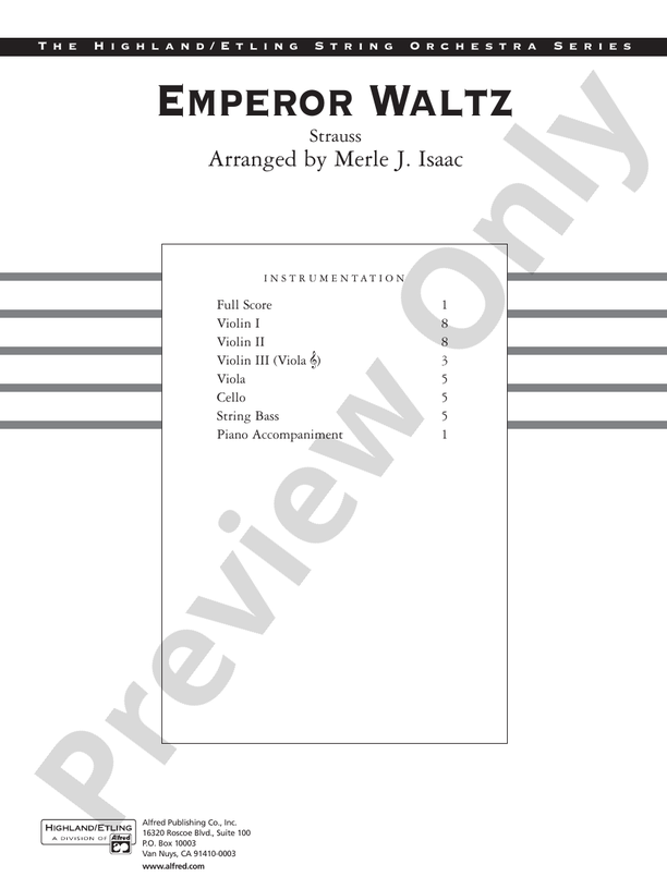 Emperor Waltz – String Orchestra Conductor Score & Parts (Digital Download)