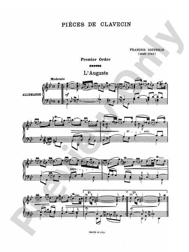 Couperin - Clavichord Pieces (Volume I) - Piano Solo (Digital Download)