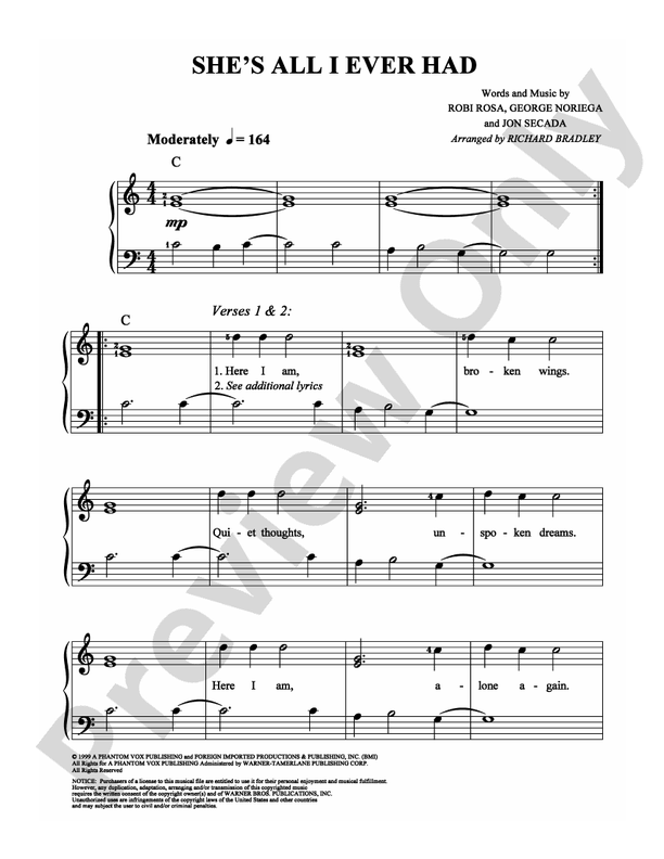 She's All I Ever Had - Arr. Richard Bradley (DSM-PS-0010054) - Easy Piano (Digital Download)