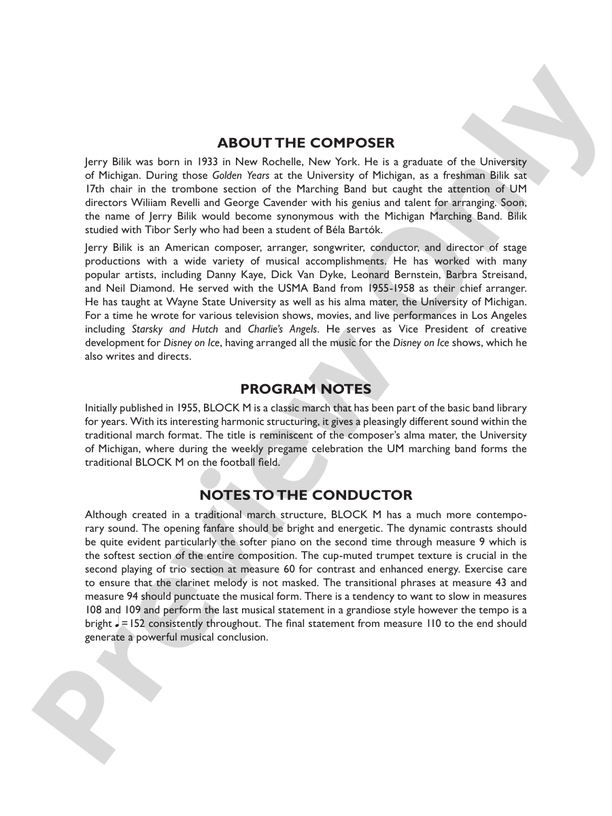 Block M - Concert Band Conductor Score & Parts (Digital Download)