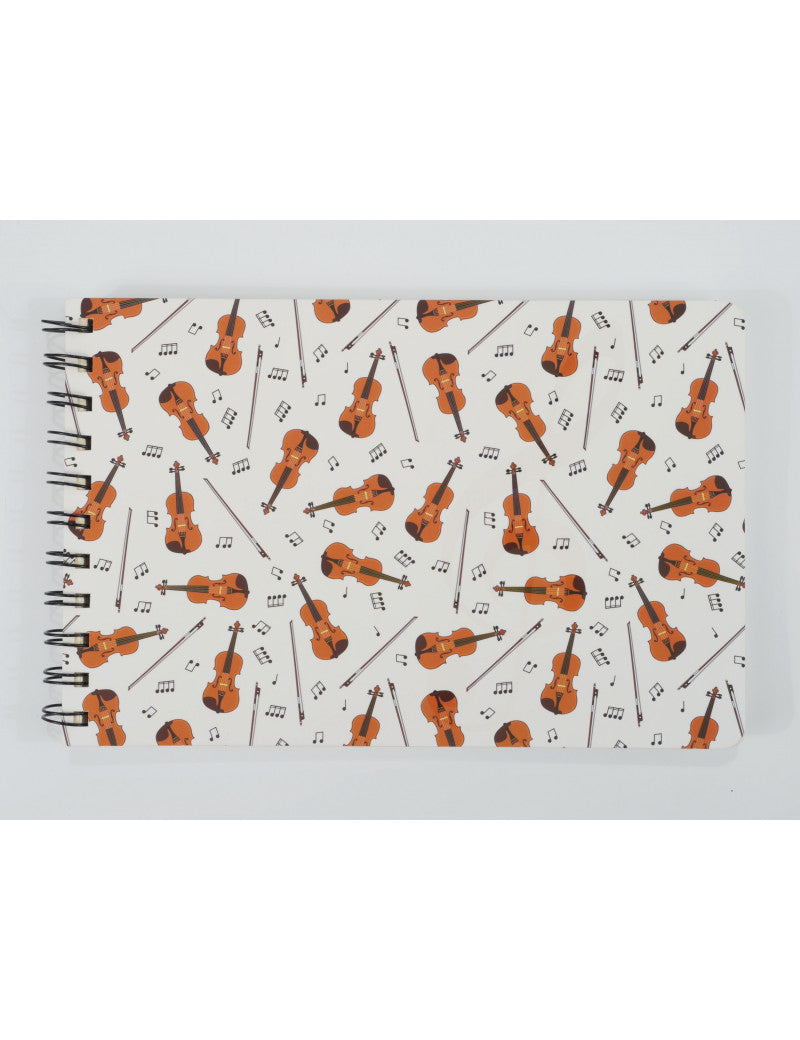Spiral Notebook White with Violins and Bows A5