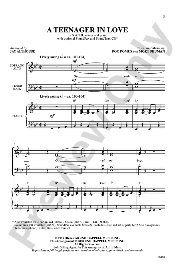 A Teenager in Love - SATB Choral Octavo (Digital Download)