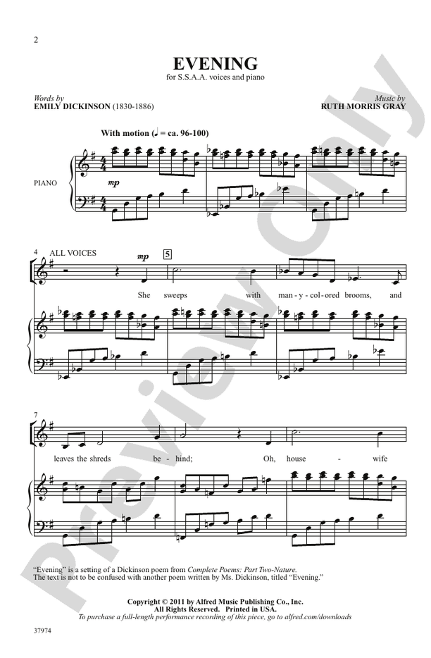 Evening – SSAA Choral Octavo (Digital Download)