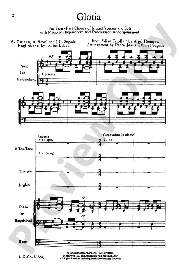 Gloria (from Misa Criolla) – SATB Choral Octavo (Digital Download)