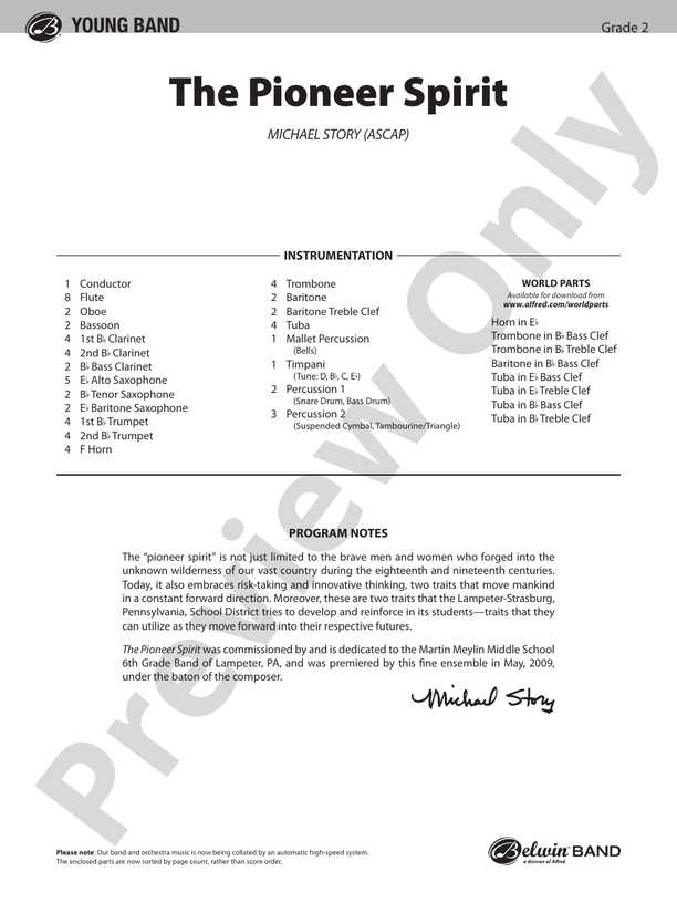 The Pioneer Spirit - Concert Band Conductor Score & Parts (Digital Download)