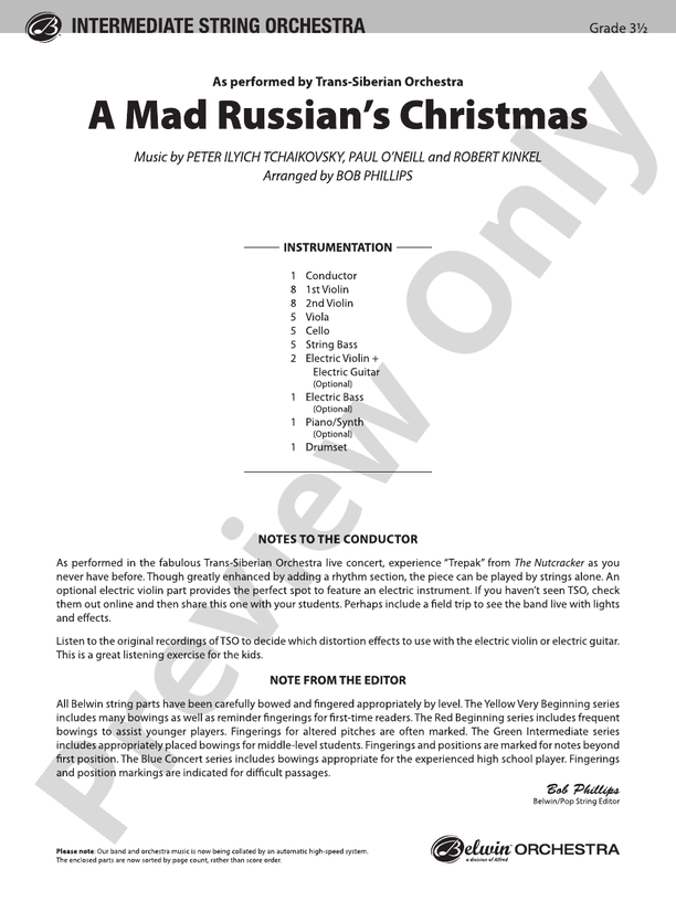 A Mad Russian's Christmas – String Orchestra Conductor Score & Parts (Digital Download)
