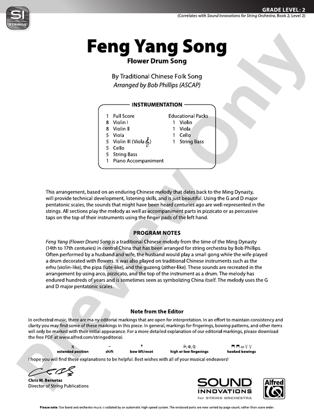 Feng Yang Songs/SIS - String Orchestra Conductor Score & Parts (Digital Download)