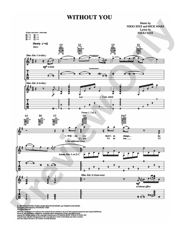Without You - Motley Crue - Guitar TAB (Digital Download)