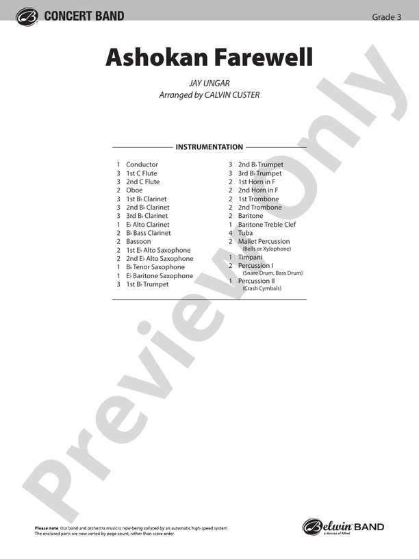 Ashokan Farewell (from The Civil War) - Concert Band Conductor Score & Parts (Digital Download)