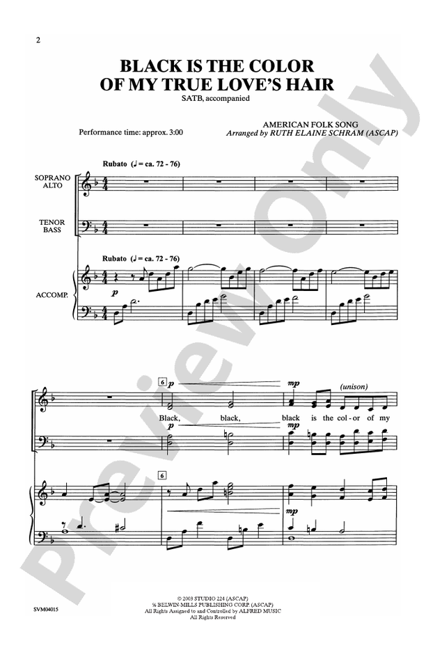 Black Is the Color of My True Love's Hair – SATB Choral Octavo (Digital Download)