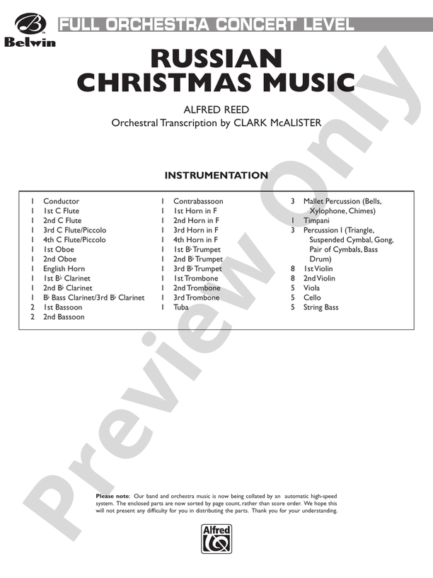 Russian Christmas Music (Grade 3.5) – Full Orchestra Conductor Score & Parts (Digital Download)