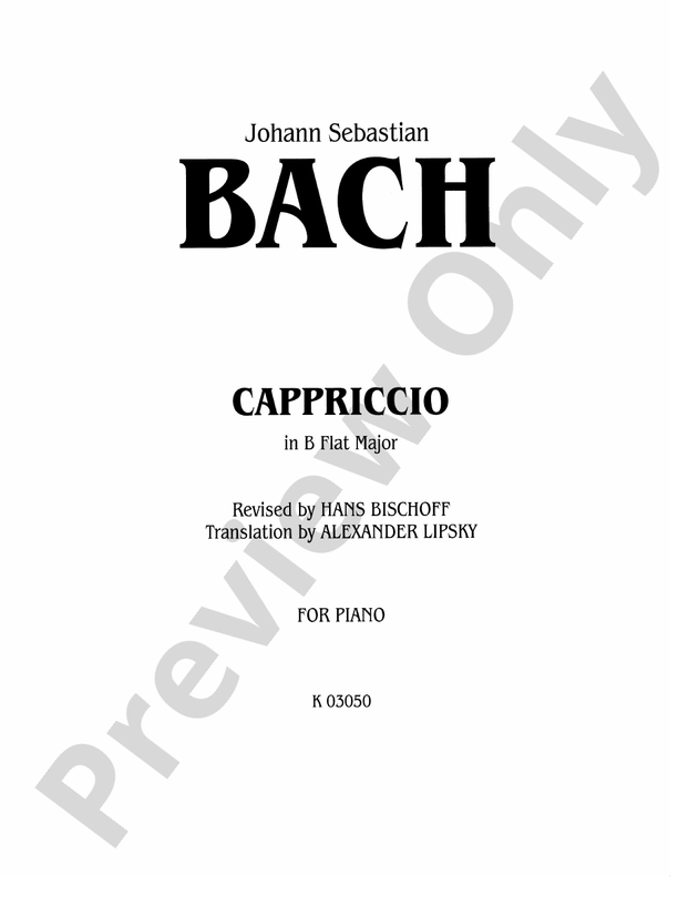 Bach - Cappriccio on the Departure of His Dearly Beloved Brother - Piano Solo (Digital Download)