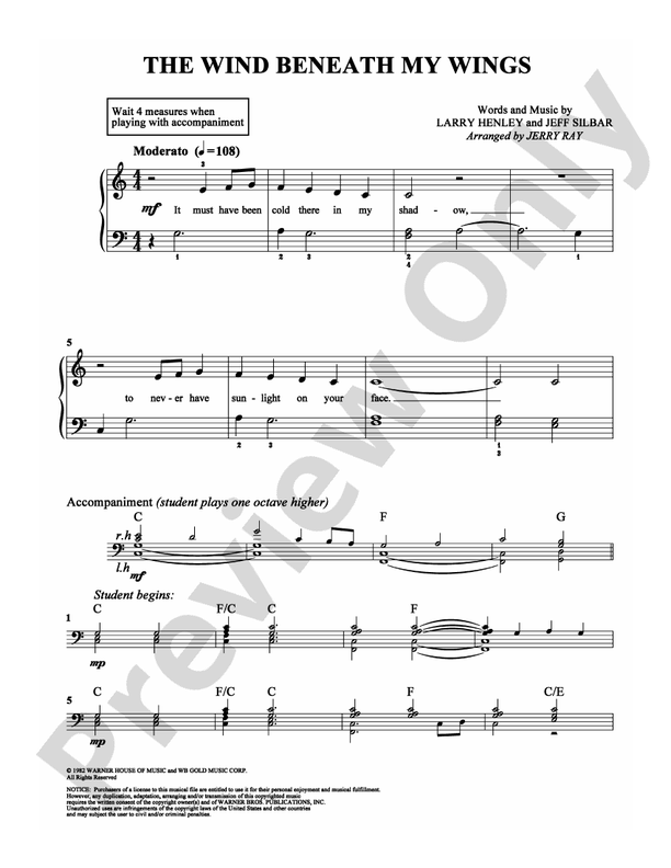 The Wind Beneath My Wings - Arr. Jerry Ray - Easy Piano (Digital Download)