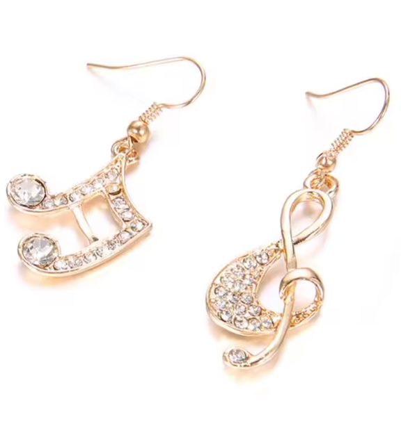 Drop Earrings Gold with Diamontes Semiquaver and Treble Clef