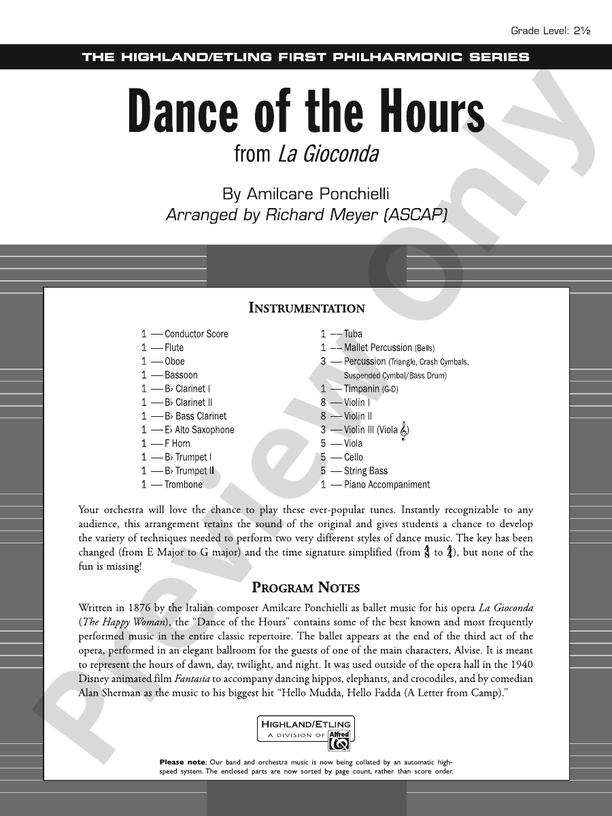 Dance of the Hours – Full Orchestra Conductor Score & Parts (Digital Download)