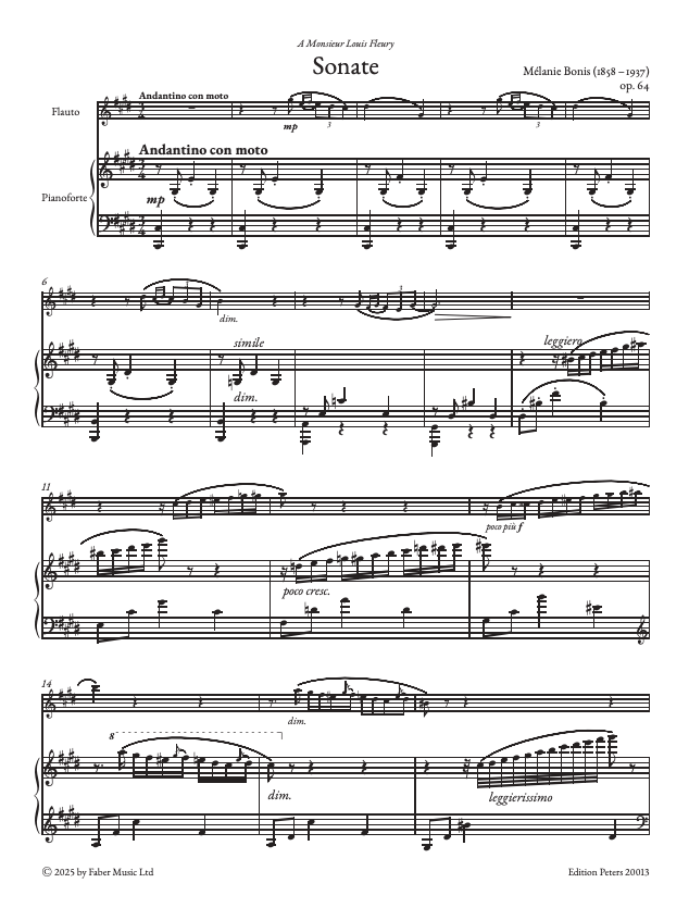 Sonata for Flute/Piano in C# Minor Op.4 - Bonis - Peters