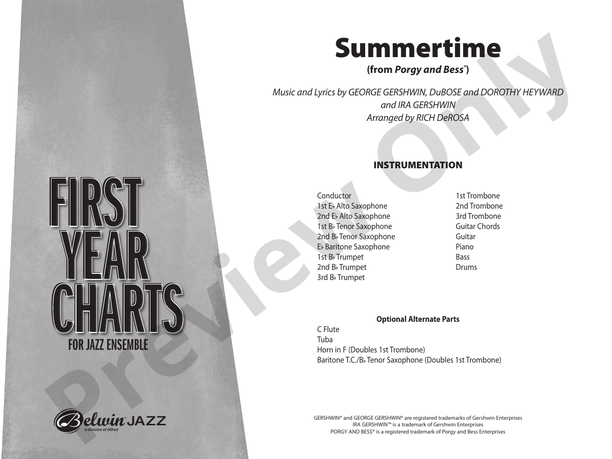 Summertime (Grade 1) - Jazz Ensemble Conductor Score & Parts (Digital Download)