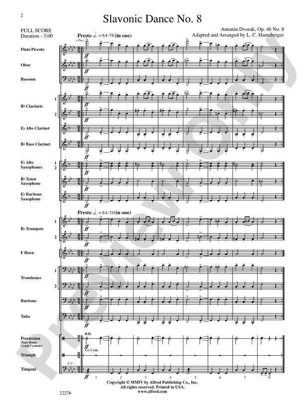 Slavonic Dance No. 8 - Concert Band Conductor Score & Parts (Digital Download)