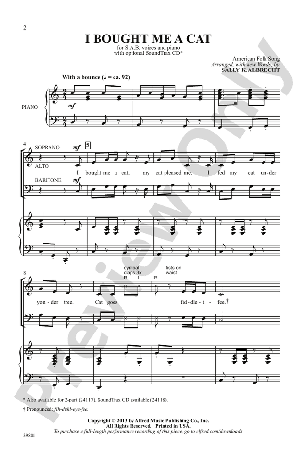 I Bought Me a Cat – SAB Choral Octavo - Digital Sheet Music Download (Digital Download)