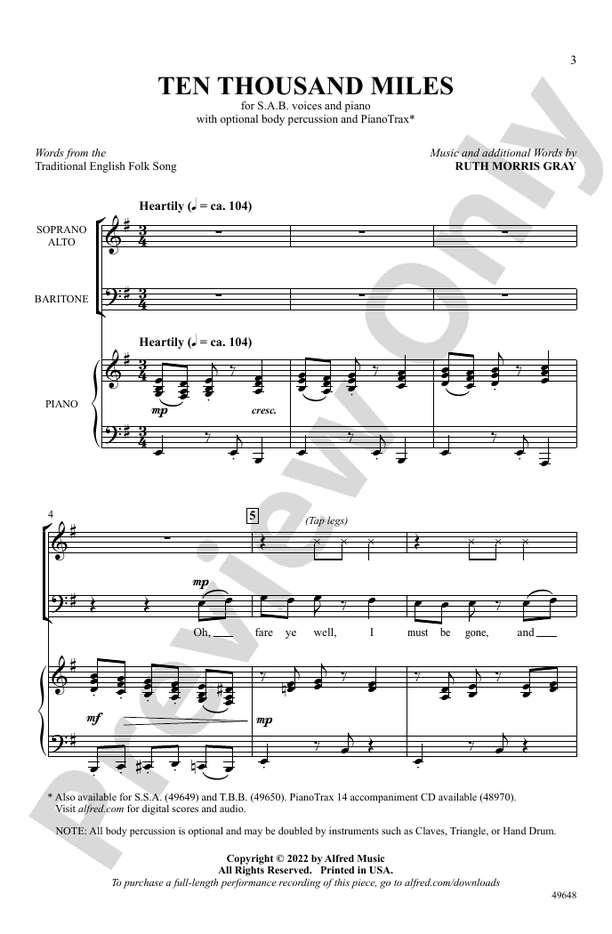 Ten Thousand Miles - SAB Choral Octavo (Digital Download)