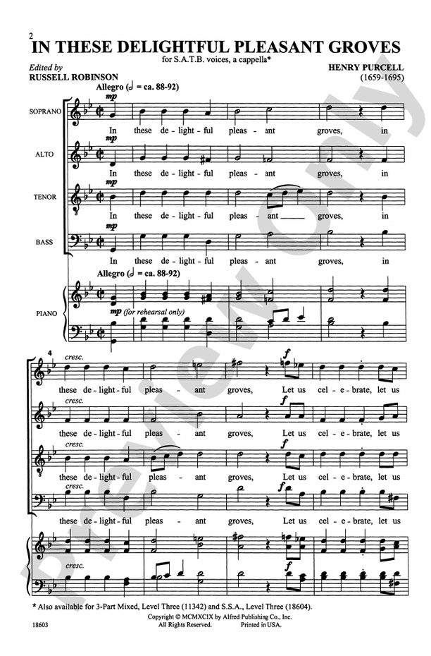 In These Delightful Pleasant Groves – SATB, a cappella Choral Octavo (Digital Download)