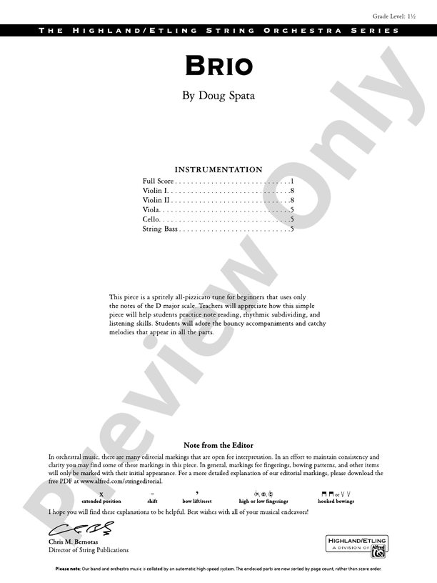Brio - String Orchestra Conductor Score & Parts (Digital Download)