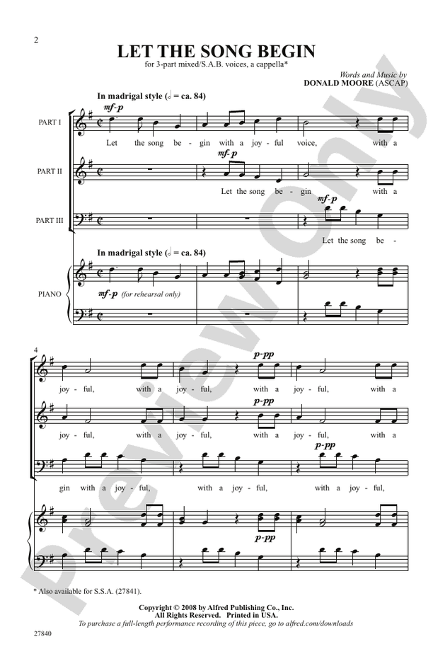 Let the Song Begin – 3-Part / SAB, a cappella Choral Octavo (Digital Download)