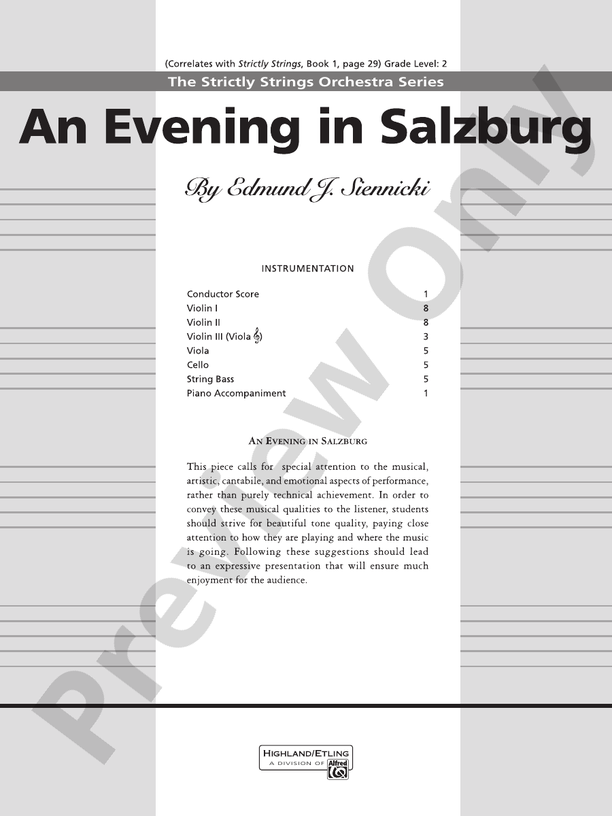 An Evening in Salzburg – String Orchestra Conductor Score & Parts (Digital Download)