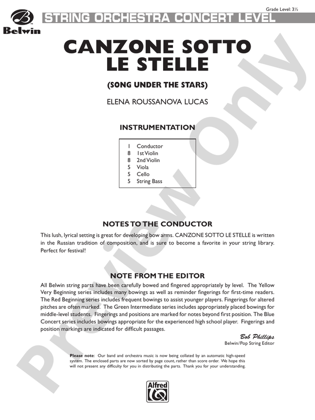 Canzone sotto le stelle – String Orchestra Conductor Score & Parts (Digital Download)