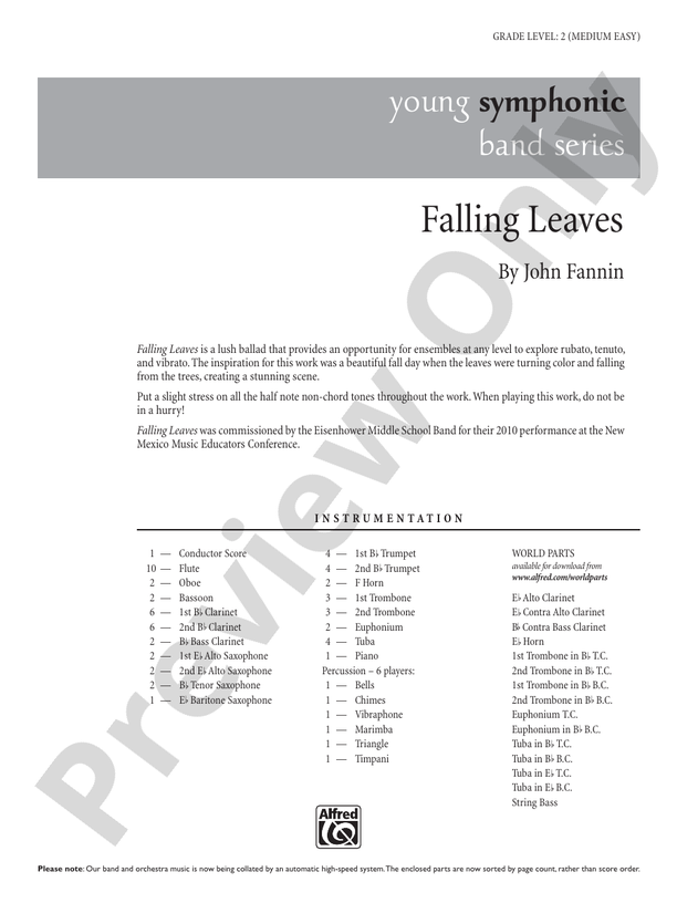 Falling Leaves - Concert Band Conductor Score & Parts (Digital Download)
