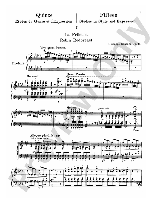 Concone - Fifteen Studies in Style and Expression, Op. 25 - Piano Solo (Digital Download)