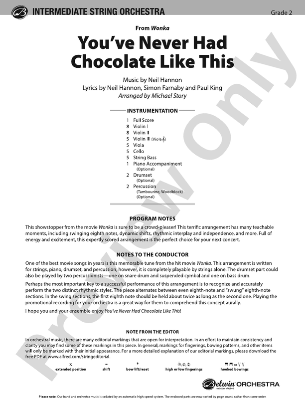 You've Never Had Chocolate Like This – String Orchestra Conductor Score & Parts