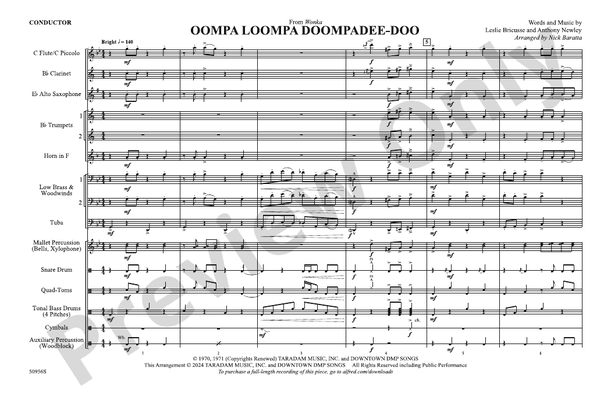 Oompa Loompa Doompadee-Doo – Marching Band Conductor Score & Parts (Digital Download)