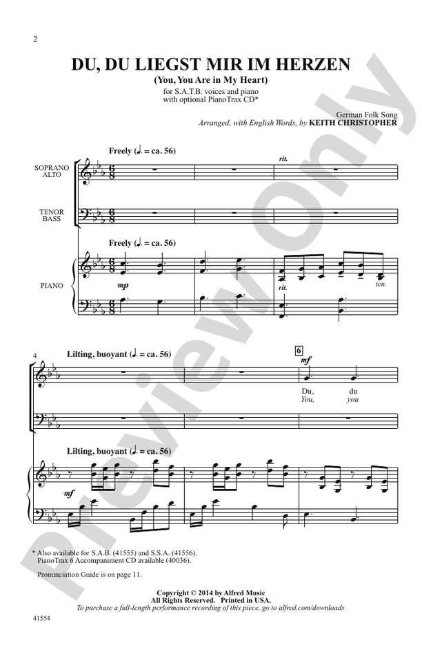 Du, Du Liegst Mir im Herzen – SATB Choral Octavo (Digital Download)