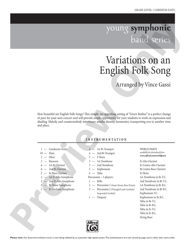 Variations on an English Folk Song - Concert Band Conductor Score & Parts (Digital Download)