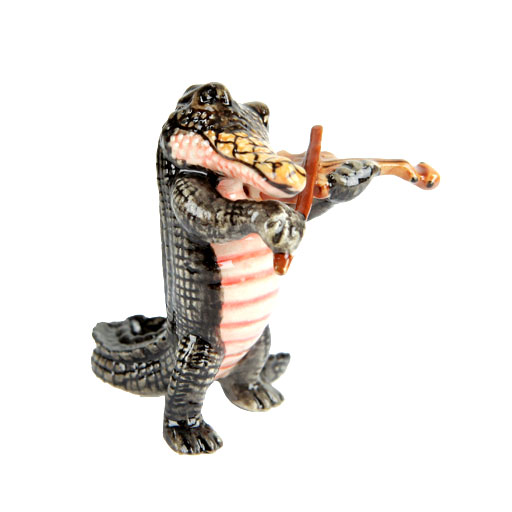 Crocodile Playing the Violin Porcelain Figurine