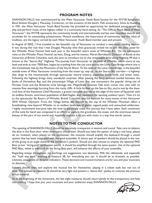 Shannon Falls (Movement 2 from Sea to Sky) - Concert Band Conductor Score & Parts (Digital Download)