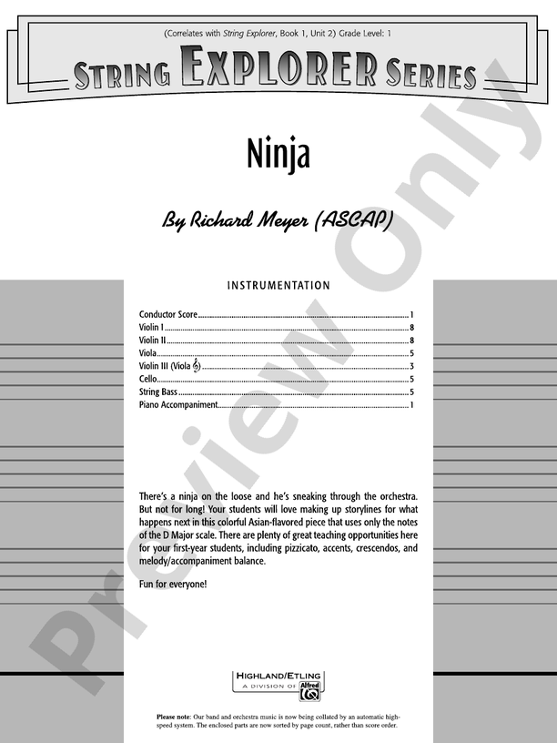 Ninja - String Orchestra Conductor Score & Parts (Digital Download)